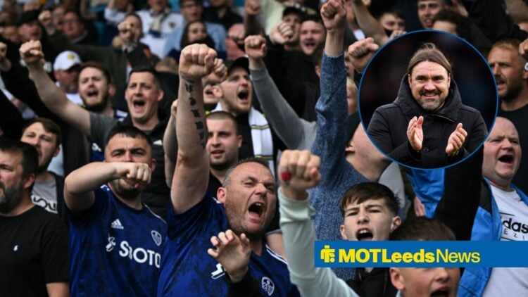 Daniel Farke next to Leeds fans