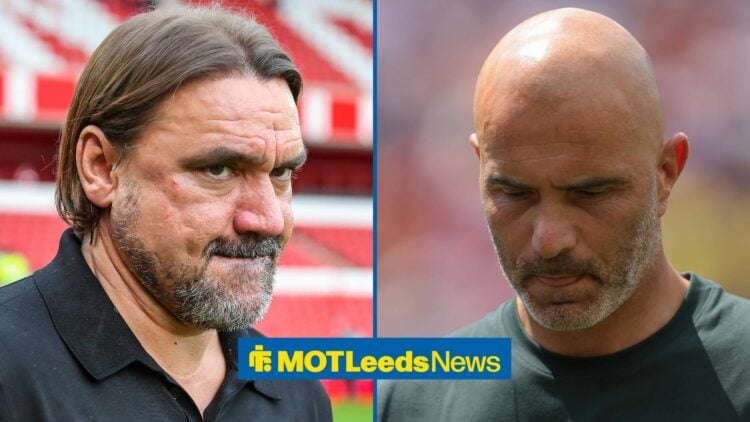 Enzo Maresca looking down and Daniel Farke in split image