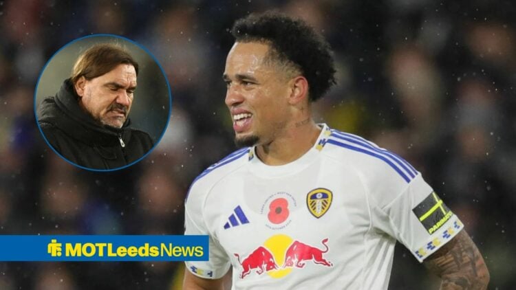 Noah Okafor next to a circular inset of Daniel Farke