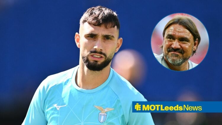 Lazio striker Valentin Castellanos and Leeds United manager Daniel Farke in circular inset
