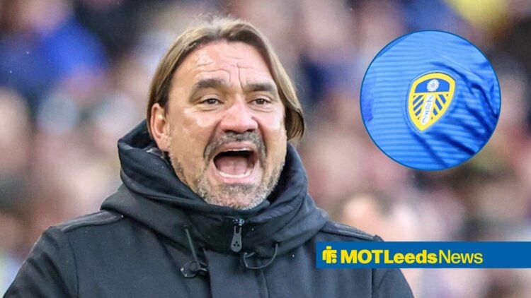 Daniel Farke and Leeds United badge in circular inset