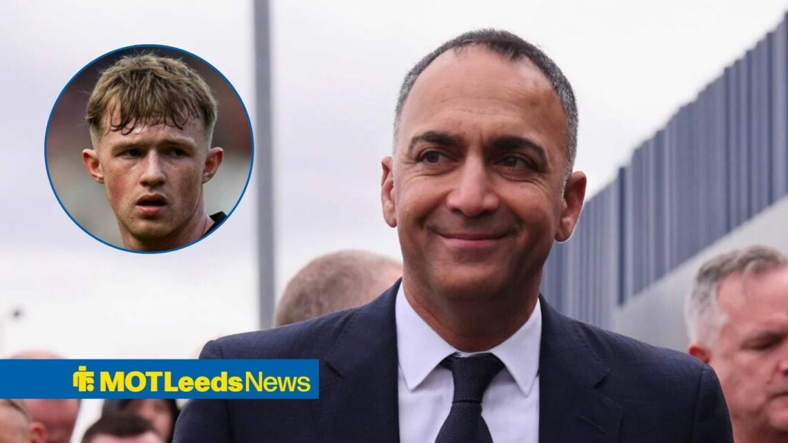 Leeds United chairman Paraag Marathe and Joe Gelhardt in circular inset
