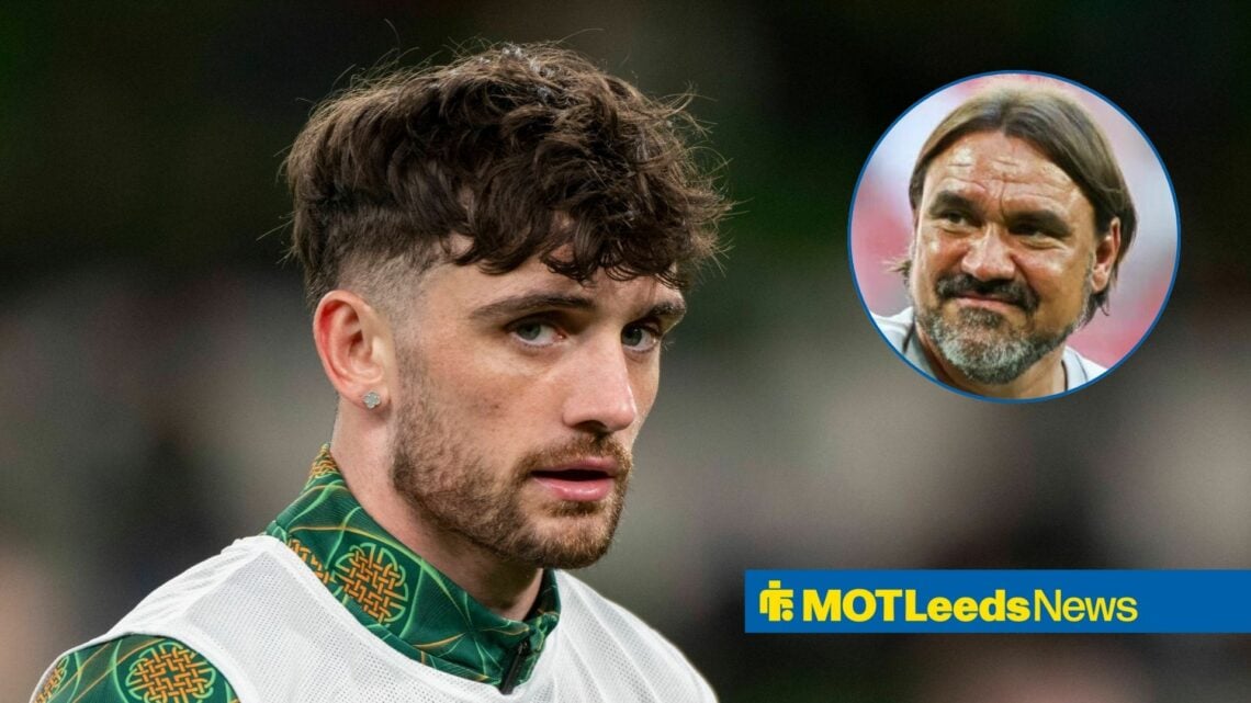 AZ Alkmaar striker Troy Parrott and Leeds United manager Daniel Farke in circular inset