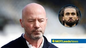 Alan Shearer and Leeds United striker Dominic Calvert-Lewin in circular inset