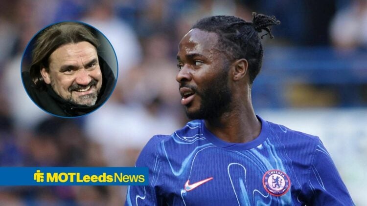 Chelsea forward Raheem Sterling and Leeds United manager Daniel Farke