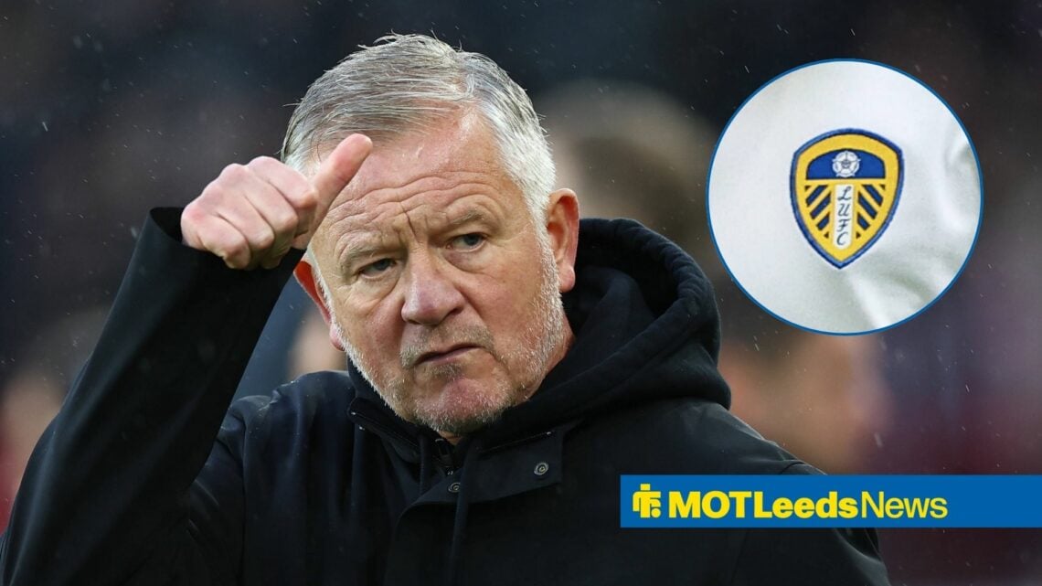 Sheffield United manager Chris Wilder and Leeds United badge in circular inset