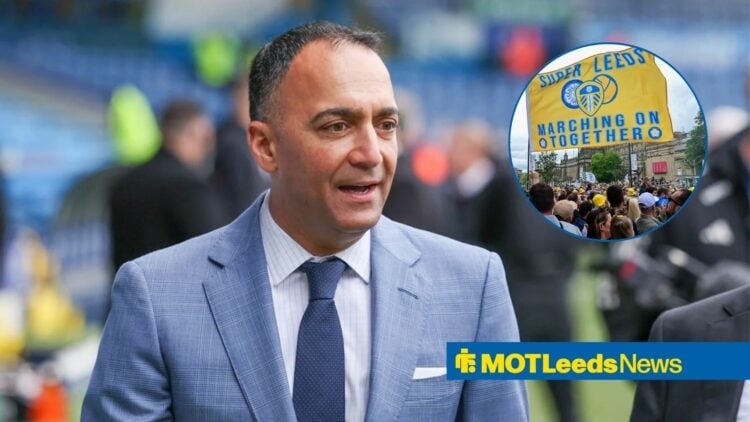 Leeds owner Parag Marathe and fans inset