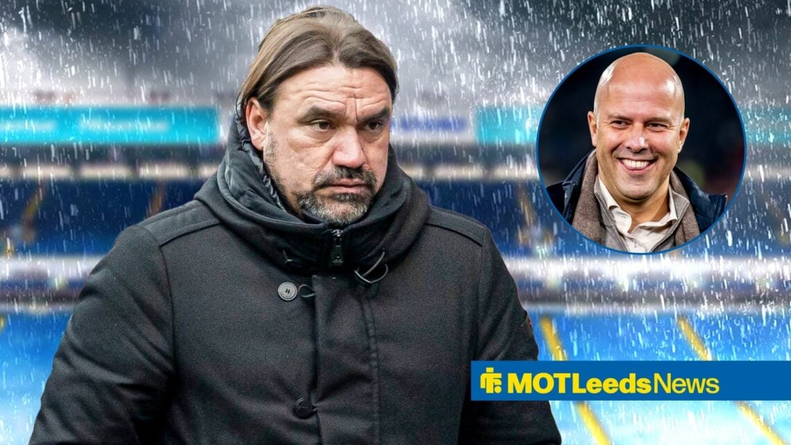 Daniel Farke next to a circular inset of Arne Slot