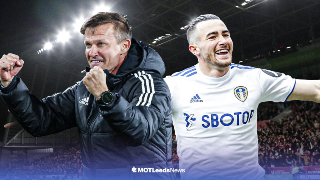 Jesse Marsch and Jack Harrison celebrating