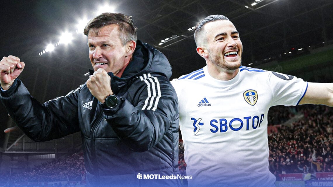 Jesse Marsch and Jack Harrison celebrating