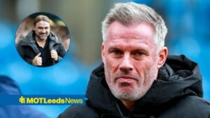 Jamie Carragher with Daniel Farke in frame