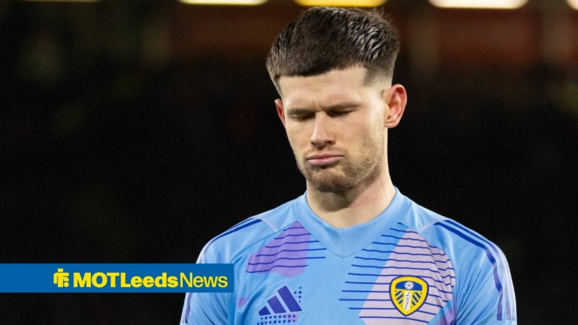 Illan Meslier looking annoyed playing for Leeds United