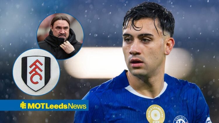 Facundo Buonanotte with Daniel Farke and Fulham badge in circular insets.