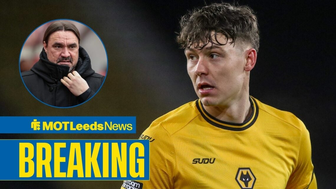 Jorgen Strand Larsen with Daniel Farke in circular inset.