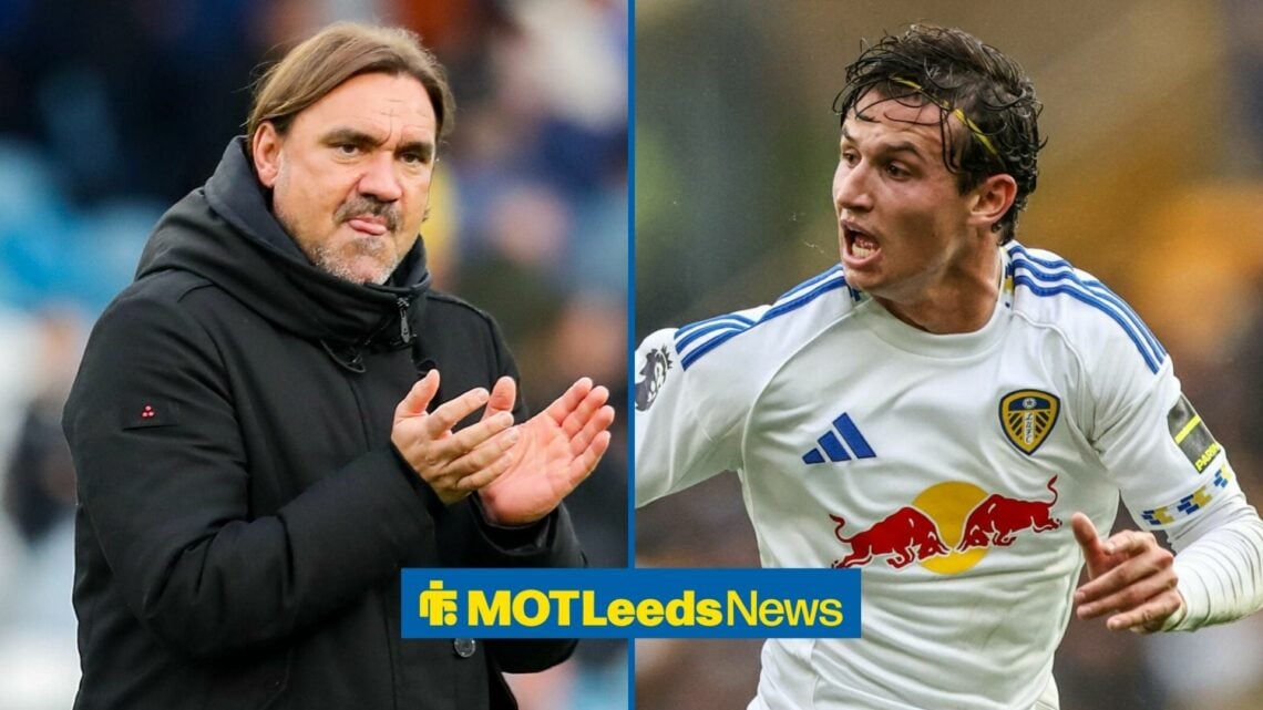 Daniel Farke clapping in the direction of Brenden Aaronson.