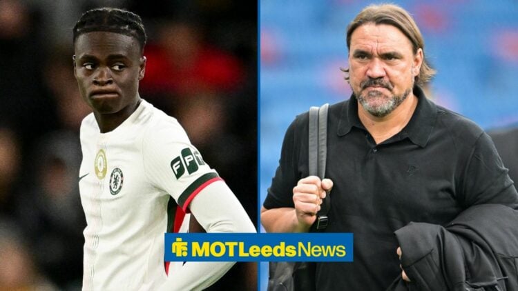 Daniel Farke and Tyrique George looking at one another.