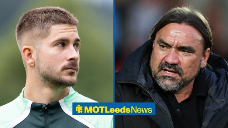 Romano Schmid and Daniel Farke looking at each other.