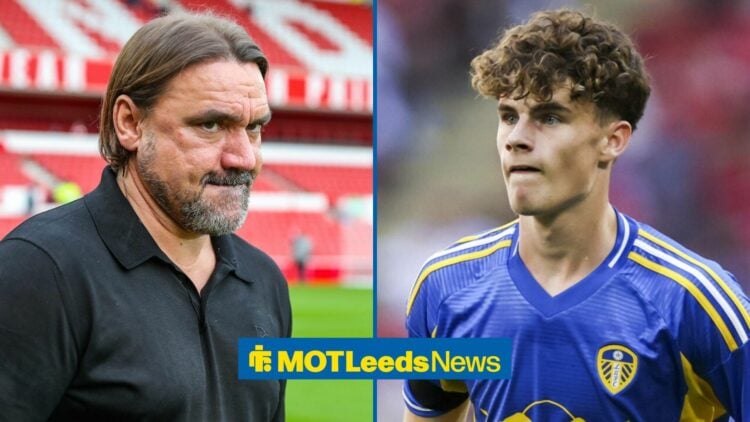Leeds boss Daniel Farke and Harry Gray.