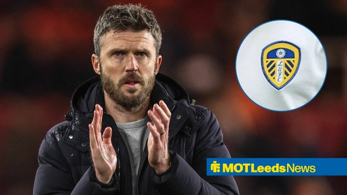 Michael Carrick looking in the direction of a Leeds badge.