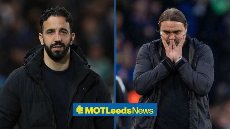 Leeds United manager Daniel Farke next to Ruben Amorim
