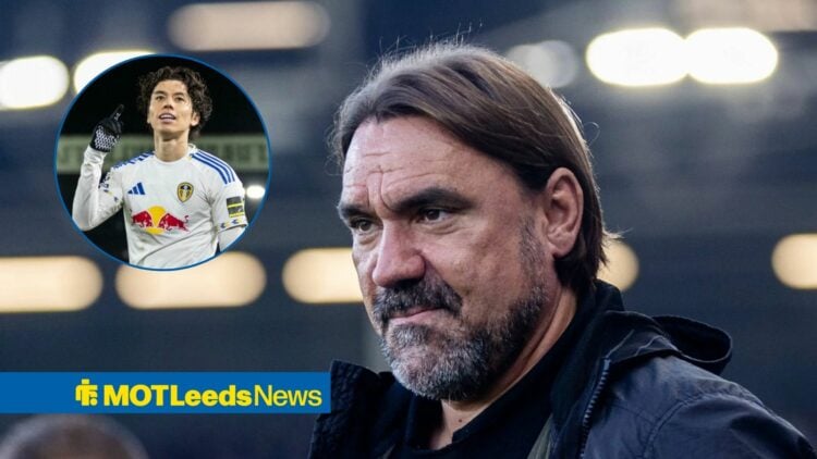 Daniel Farke smiles, with Ao Tanaka celebrating in a circular frame inset