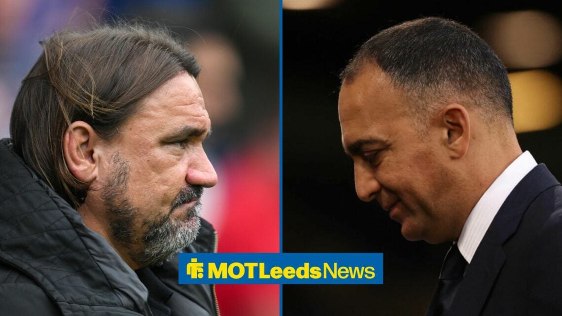 Daniel Farke looking at Paraag Marathe in a split image