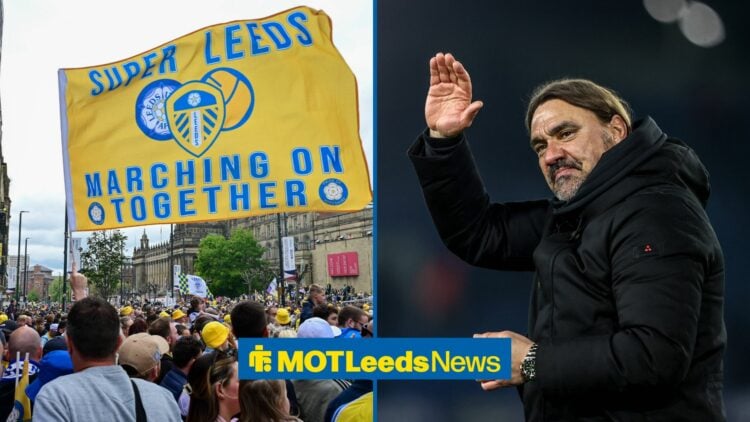 A split image of Leeds United fans and Daniel Farke