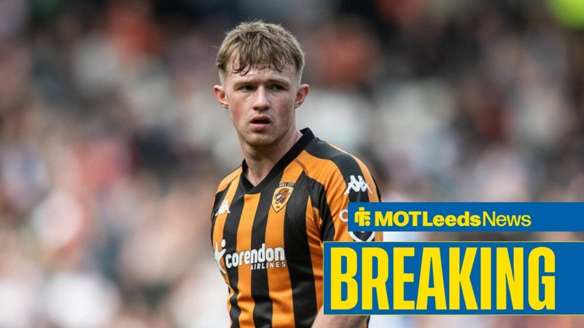 Joe Gelhardt in Hull City colours with breaking news banner