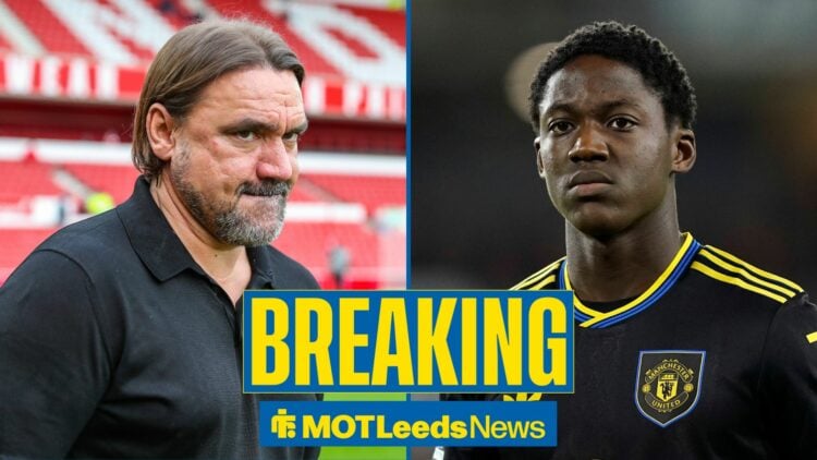 Leeds United manager Daniel Farke and Manchester United midfielder Kobbie Mainoo