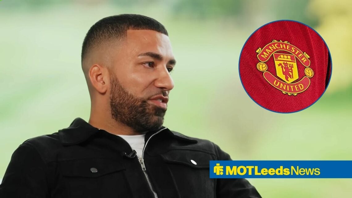 Former Leeds United forward Aaron Lennon and Manchester United badge in circular inset