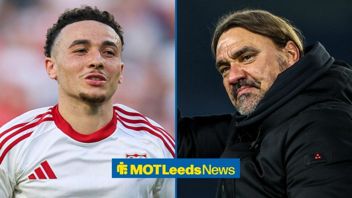 Sevilla winger Ruben Vargas and Leeds United manager Daniel Farke side by side