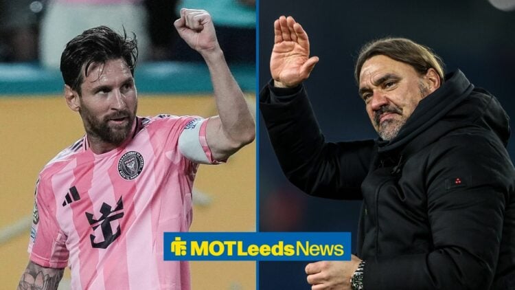 Leeds United boss Daniel Farke and Lionel Messi.
