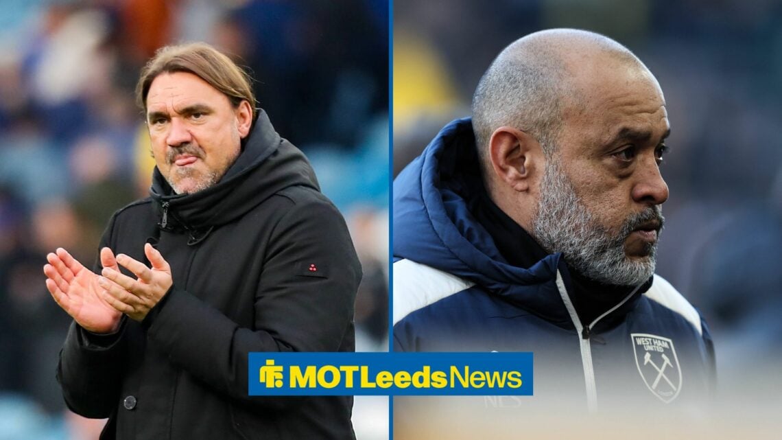 A split image of West Ham's Nuno Espirito Santo and Leeds boss Daniel Farke