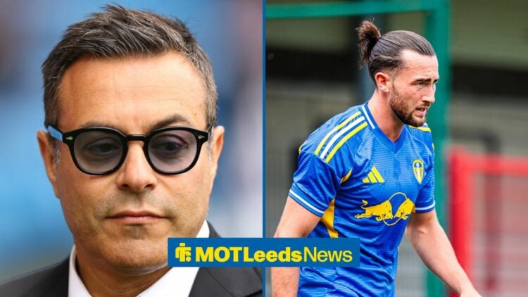 A split image of Andrea Radrizzani and Leeds winger Jack Harrison