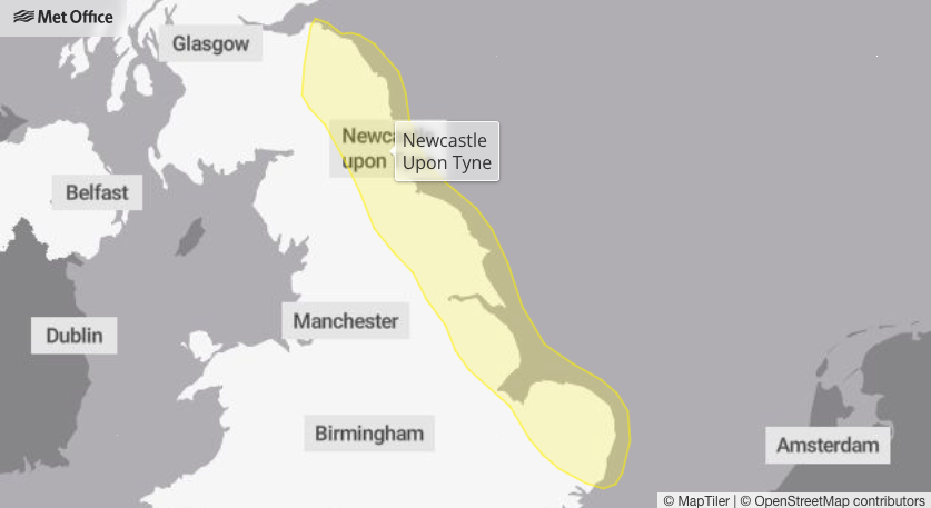 Tuesday's weather warning for Newcastle.