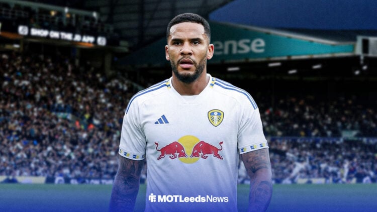Jamaal Lascelles in Leeds United home kit with Elland Road in the background