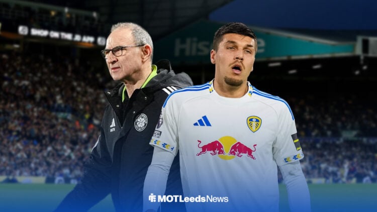 Joel Piroe and Martin O'Neill, with Elland Road behind them