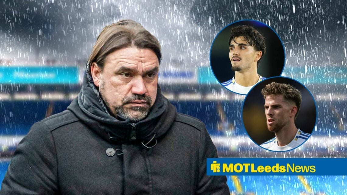 Daniel Farke looks glum, with Pascal Struijk and Anton Stach pictures inset