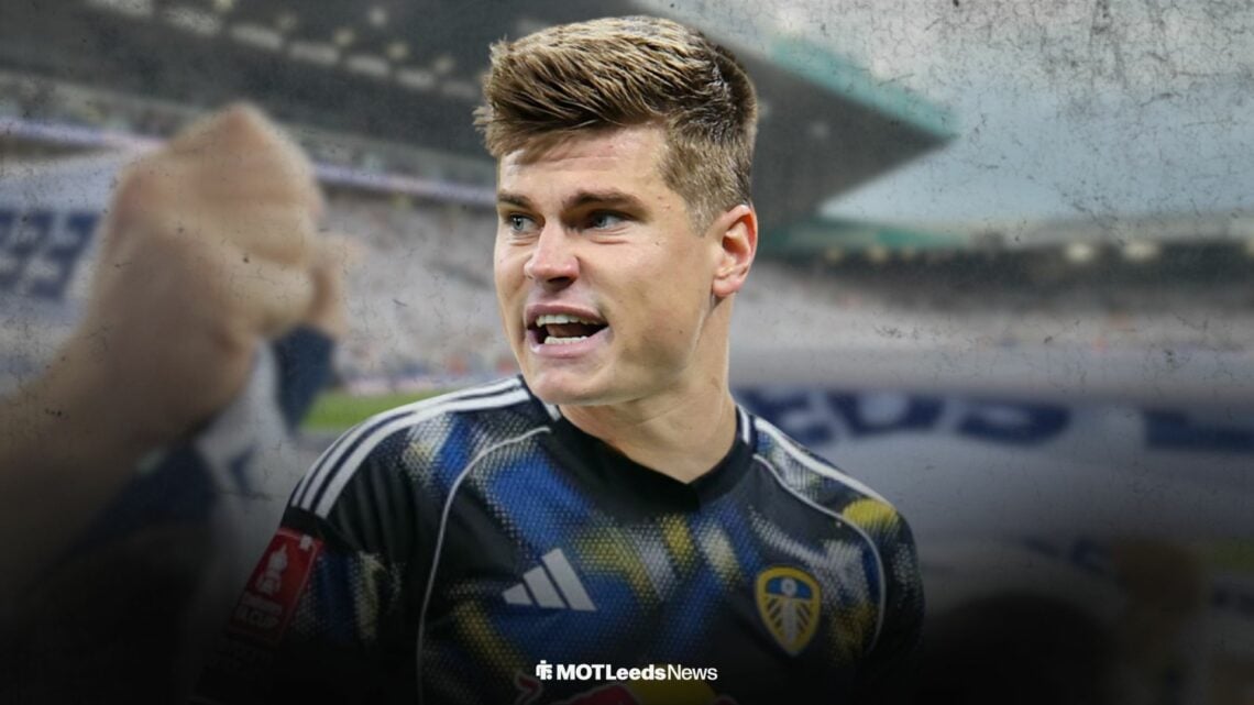 Jaka Bijol wearing a Leeds United shirt