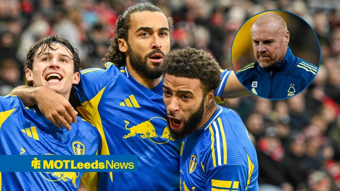 Brenden Aaronson, Dominic Calvert-Lewin and Jaden Bogle with Sean Dyche in circular inset