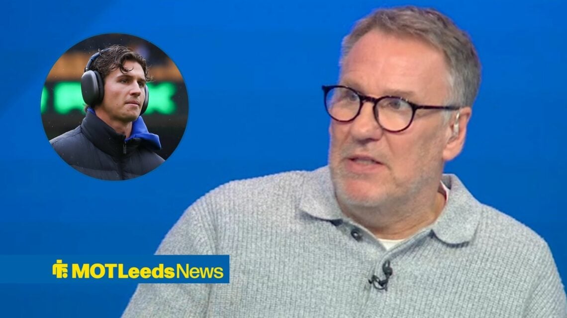 Paul Merson talking on Sky Sports News with Brenden Aaronson in Leeds United gear before Wolves encounter