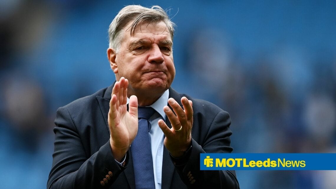 Sam Allardyce, manager of Leeds United, applauds fans after the Premier League match between Manchester City and Leeds United at Etihad Stadium on ...