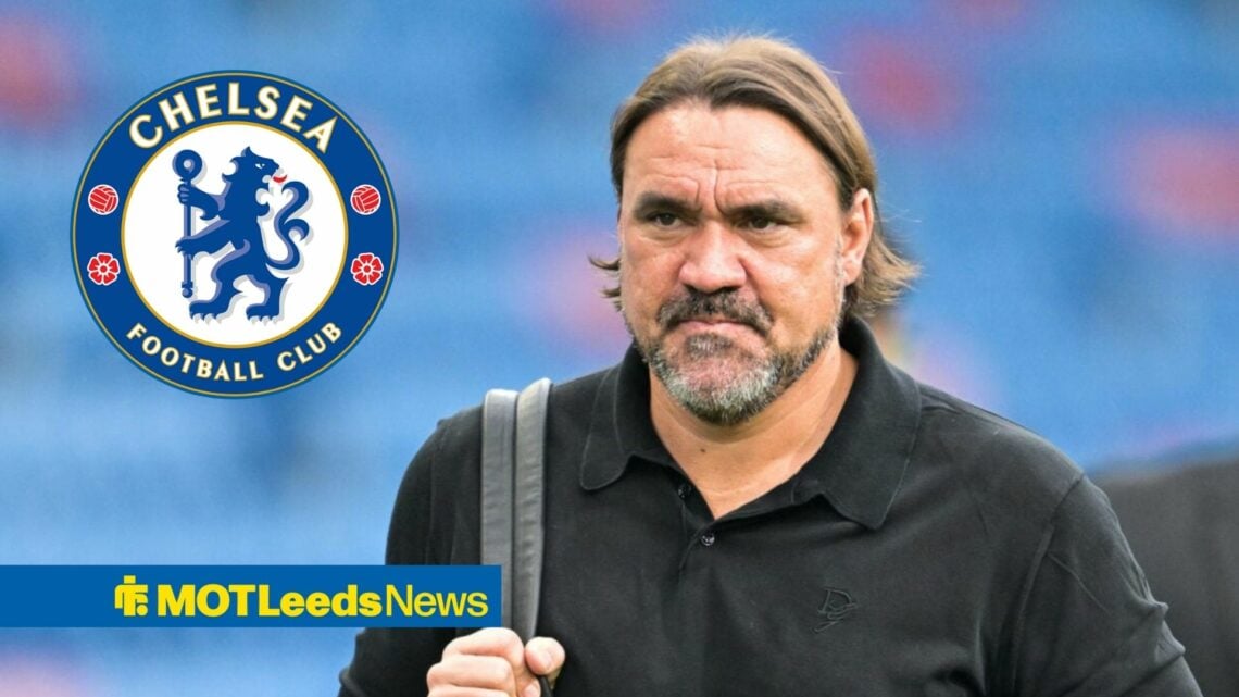 Daniel Farke looking towards Chelsea badge