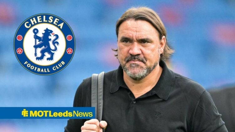Daniel Farke looking towards Chelsea badge