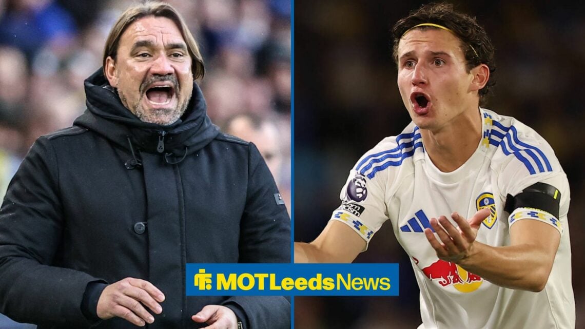 Premier League Leeds United v Aston Villa Daniel Farke manager of Leeds United gives his team instructions during the Premier League match Leeds Un...