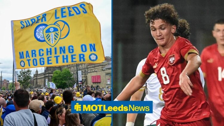 Leeds United fans next to Edward Ibrovic-Fletcher