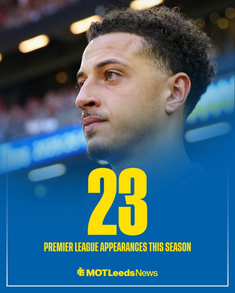 Ethan Ampadu looking nervous in a Leeds United shirt.