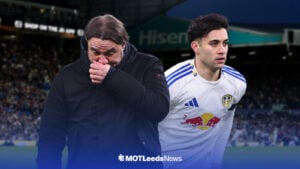 Leeds United player Facundo Buonanotte next to Daniel Farke