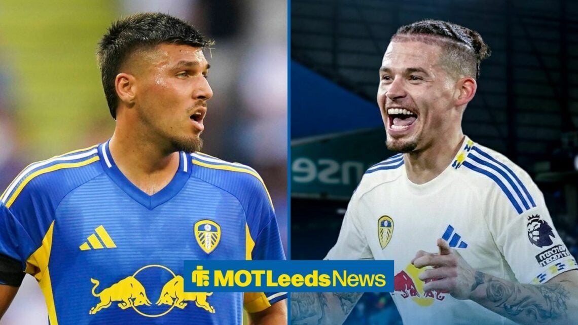 Leeds United star Joel Piroe and Kalvin Phillips.