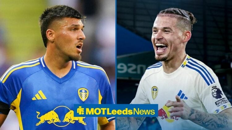 Leeds United star Joel Piroe and Kalvin Phillips.